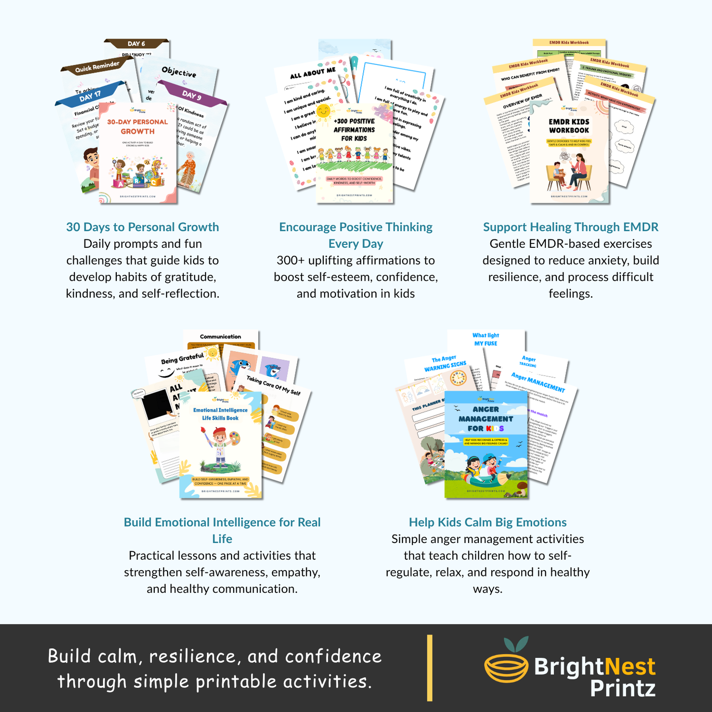 Kids life skills Bundle - (+15) Workbooks To Build Confidence, Emotions & Daily Habits