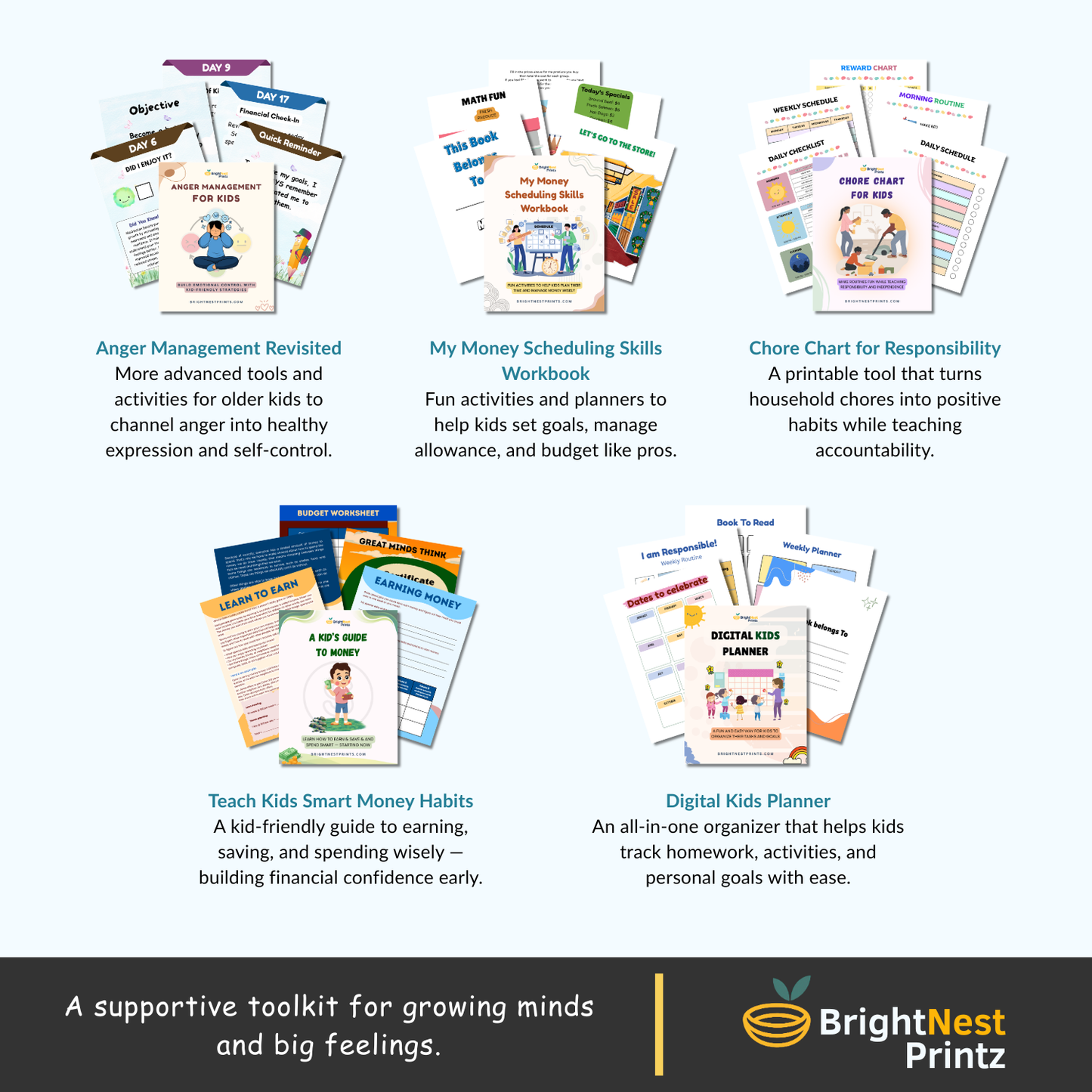 Kids life skills Bundle - (+15) Workbooks To Build Confidence, Emotions & Daily Habits